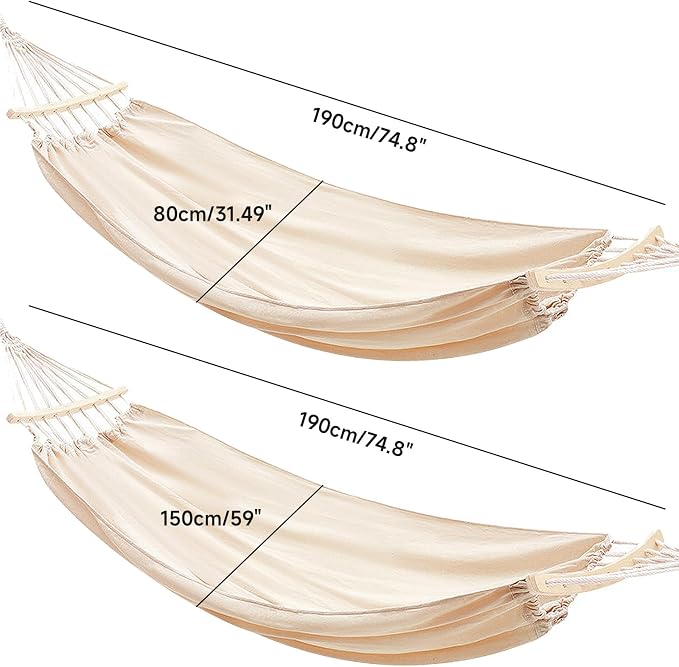 Double Hammock 2 Person Load 700 Pound Canvas Hammock for Patios Porch Garden Backyard Lounging Outdoor and Indoor Use