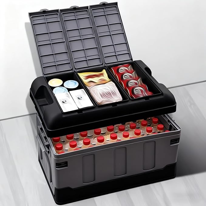 Outdoor Storage Deck box Plastic Storage box Multi Layer Storage box 240 lbs Capacity Durables Suitable for car Camping Garage and Home Storage(Black)