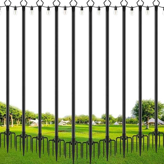 SINLEY 10 Pack String Light Poles,10 Ft Metal Poles with Fork for Outdoor String Lights,Outdoor Light Poles with Fork,Poles/Post/Stand for Outside,Patio,Deck,Backyard,Garden Wedding,Party