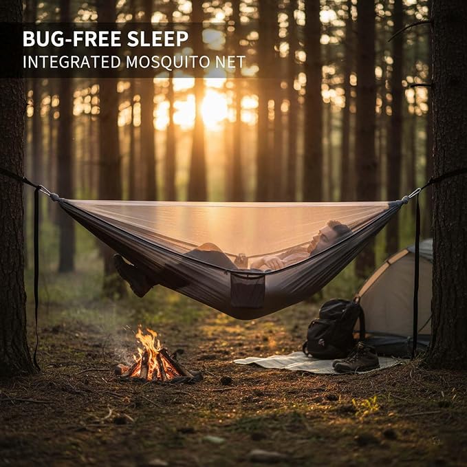Portable Camping Hammock for Outdoor Relaxation, Lightweight Breathable Hammock with Quick Setup Straps, Ideal for Backyard, Travel, Hiking Adventures, Comfortable Hammock