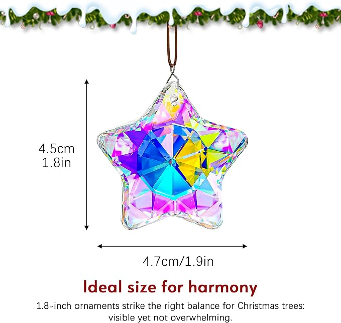 2 Pcs 2 Inch AB Crystal Star Prism Suncatcher Window Hanging Decor | Handmade AB Coating Crystal Star Prism Suncatcher Rainbow Pendants Set of 2 for Window Garden Home Office Christmas Decor