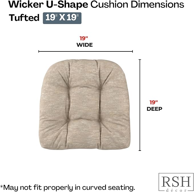 RSH DECOR: Sunbrella Tufted Wicker U-Shape Cushions Set of 2 | 19” x 19” | Outdoor Seat Cushions for Patio Furniture| Crafted with Performance Fabric | Made in USA (Soft Cloud Chenille Burlap)