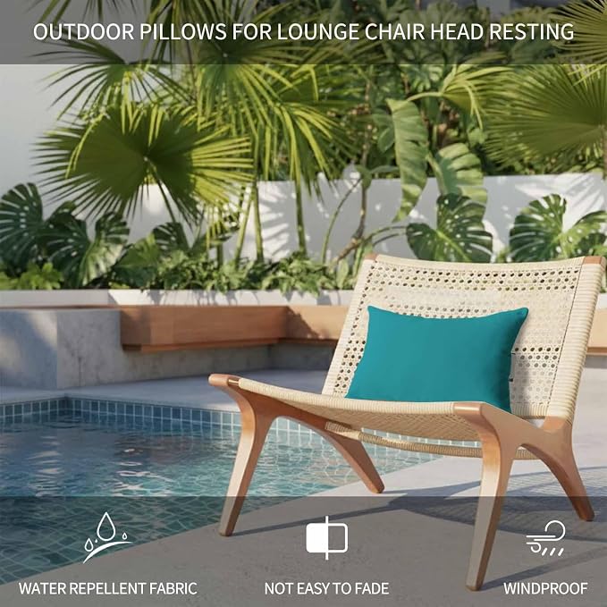 Teal Outdoor Lumbar Pillow 12x20 Inch, Farmhouse Solid Turquoise Color Modern Art Waterproof Throw Pillow Covers with Insert, Decorative Headrest Pillows for Office Car Travel