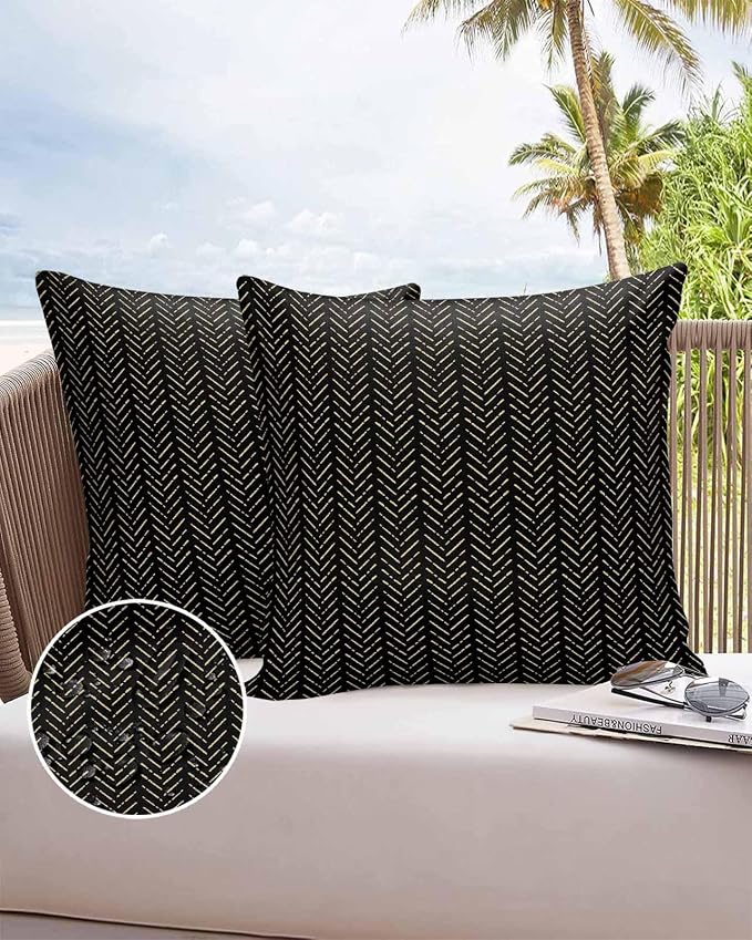 Vandarllin Outdoor Throw Pillows Covers 20x20 inch Set of 2 Waterproof Black Stripes Decorative Zippered Cushion Covers for Patio Furniture, Modern Geometric Art Lumbar Pillowcases