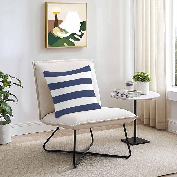Outdoor Waterproof Throw Pillow Covers Set of 2 Navy Blue Stripe Pillowcases 16x16 Inches Simple Style Striped Decorative Pillows Cushion Case Patio Pillows for Couch Bed Chair Garden