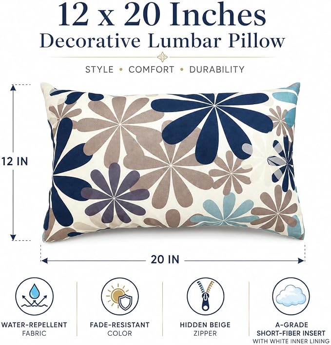 2 Pack Outdoor Lumbar Pillows 12x20 Windmill | Set of 2 rectangular 12x20 outdoor lumbar pillows with inserts, water-repellent covers, hidden zippers, and Windmill print.