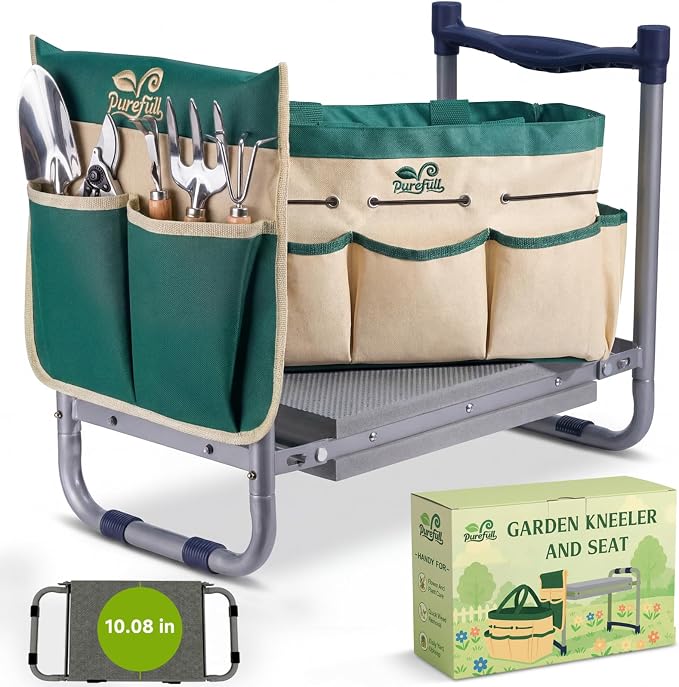 2-in-1 Heavy Duty Foldable Garden Kneeler And Stool With EVA Pad, Green | Wider Thicker Soft Foam Cushioning Includes Exclusive Storage Tool Bag Plus Color Gift Box Ideal Present For Seniors