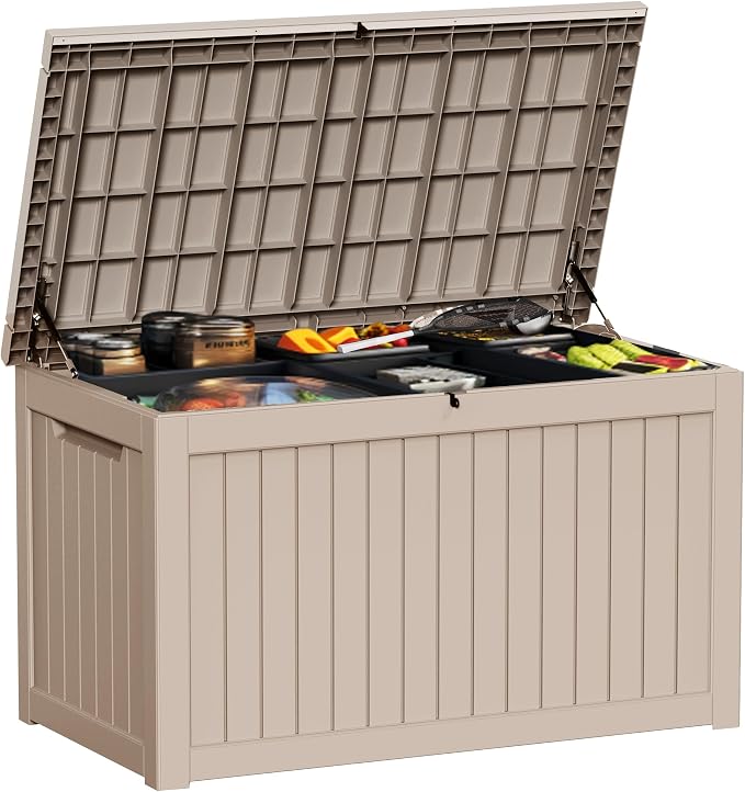 280 Gallon Resin Large Deck Box, Waterproof Outdoor Storage box for Patio Cushions, Garden Tools, Lockable (Brown)
