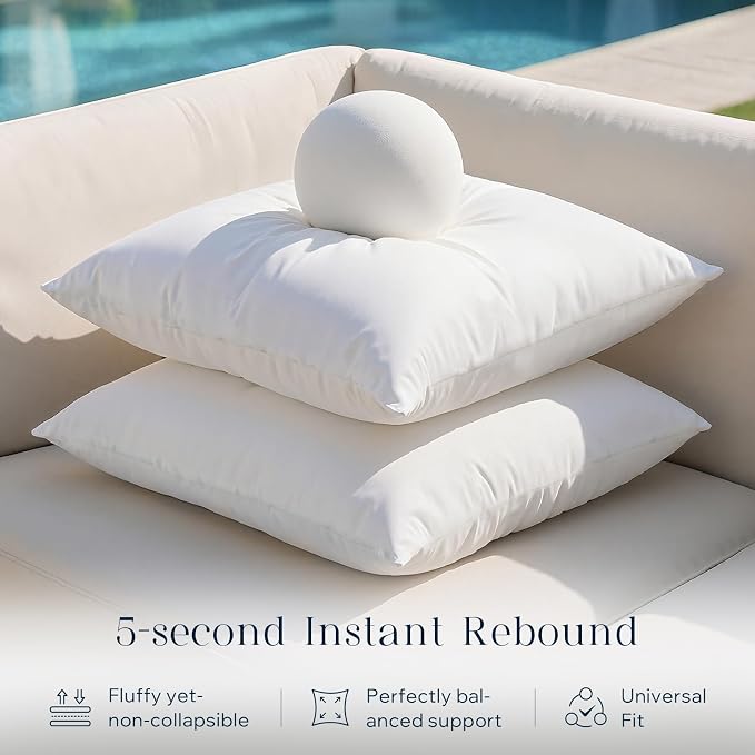 Phantoscope Outdoor Waterproof Pillow Inserts, Premium Water Resistant Patio Cushion, Square Form Throw Pillow for Outdoor, Couch, Chair 12 X 20 Inches(Pack of 4)