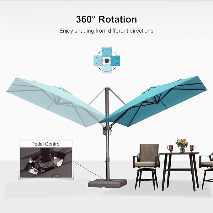 PURPLE LEAF 8' X 8' Cantilever Patio Umbrella with Base Included Antique Bronze Square Umbrella with 360° Rotation and Aluminum Offset Hanging Outdoor Umbrella for Pool Garden Backyard Deck, Turquoise