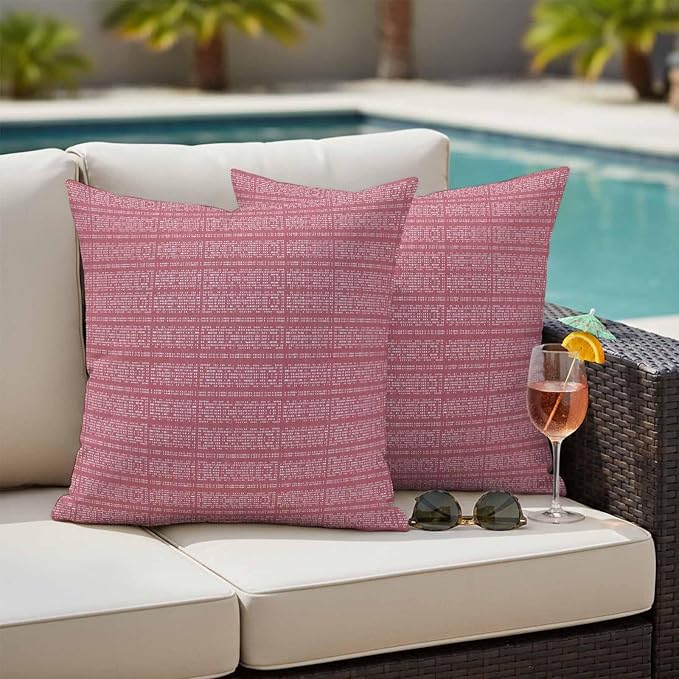 Outdoor Waterproof Throw Pillow Covers Set of 2 Pink Stripes Grain Pillowcases 24x24 Inches Solid Color Decorative Pillows Cushion Case Patio Pillows for Couch Bed Chair Garden