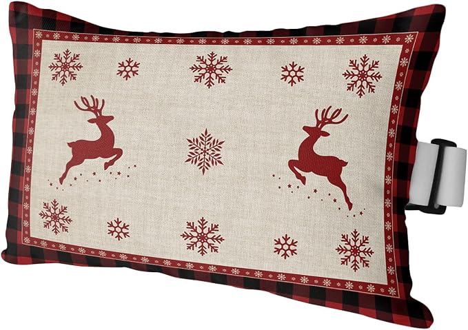 Outdoor Pillows Covers with Inserts Christmas Elk Snowflake Red Black Buffalo Plaid Waterproof Pillow with Adjustable Strap Throw Pillows for Patio Furniture Recliner Lounge Chair, 11x16 inch, 1PCS