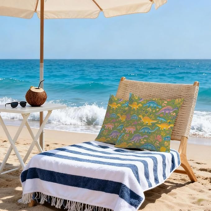 22x22 Inch Outdoor Pillow Covers Set of 2 Waterproof Throw Pillow Covers Decorative Couch Cushion Covers Yellow Cute Dinosaurs Square Pillowcases Protectors for Patio Garden Sofa