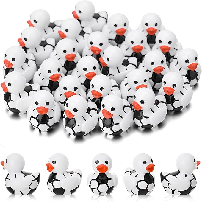 30 Pcs Soccer Ducks, Mini Soccer Resin Ducks Bulk, Fun Printed Toy Figures for Sports Party Favors, Themed Decor, Kids Gift Collection (Soccer)