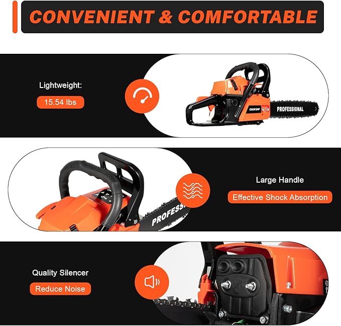 20" Bar Powered Engine Wood Cutting Gas Chain Saw 58CC 2Stroke Gasoline Chainsaw Outdoor Garden Farm Family Use Kit