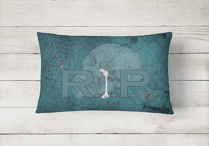 Caroline's Treasures SB3004PW1216 RIP Rest in Peace with Spider Web Halloween Canvas Fabric Decorative Pillow 100% Machine Washable Pillow, Indoor or Outdoor Decorative Throw Pillow for Couch, Bed or