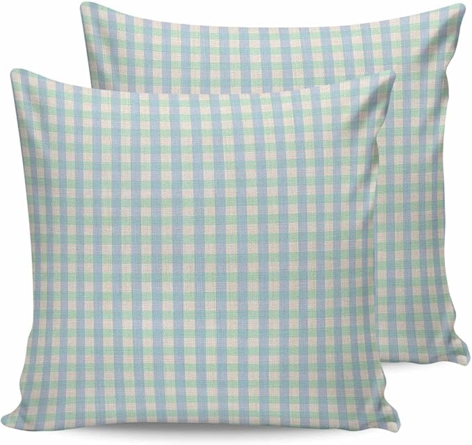 Outdoor Waterproof Throw Pillow Covers Set of 2 Buffalo Plaid Pillowcases 24x24 Inches Blue Linen Classic Checked Patio Decorative Pillows Cushion Case Patio Pillows for Couch Bed Chair Garden