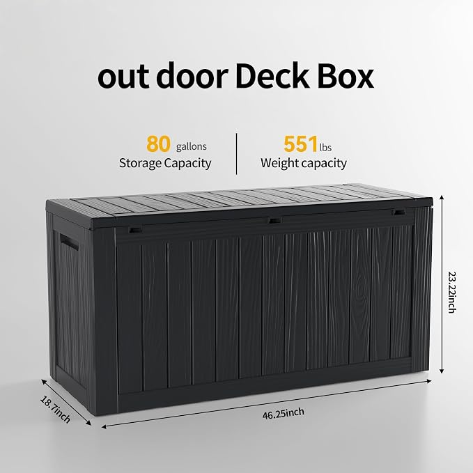 Outdoor Storage Box, 90 Gallon Waterproof Deck Box [Upgraded 3.0], Robust Weatherproof Organizer for Deep-Seat Cushions, Sports Equipment, Lockable Garden Tool Bench Seat, Side Yard, Black