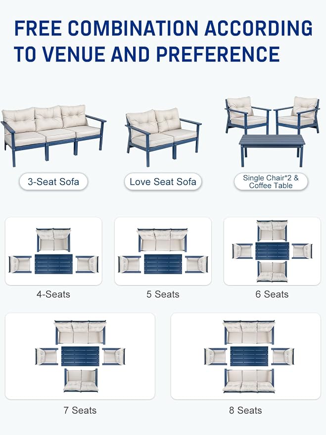 2 Seat HDPE Patio Loveseat, Outdoor Conversation Bench, Patio Furniture | Water-Resistant Thick Cushion, HDPE All Weather, Wood-Grain, No Rot or Rust or Crack, UV Fade Shield, Easy-Clean for Outside