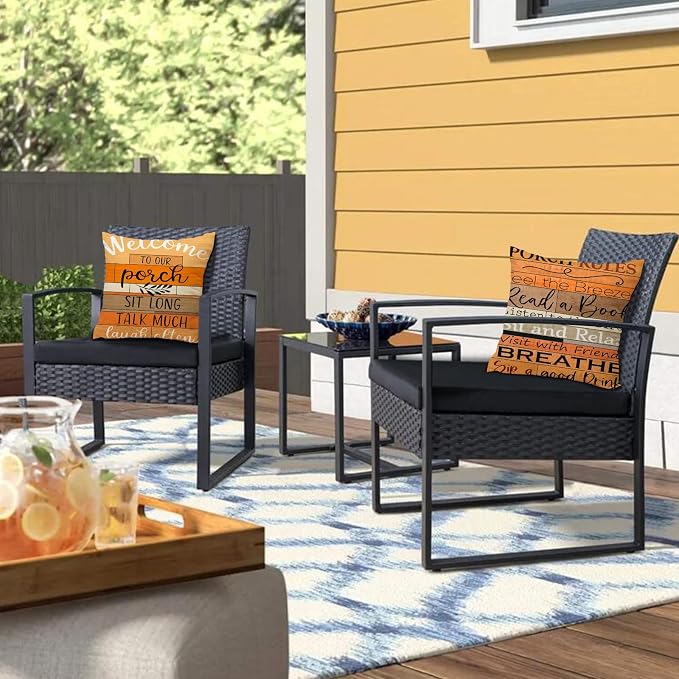 Welcome to Our Porch Fall Outdoor Pillow Covers 18x18 Inch Set of 2 Waterproof Tiered Wood Texture Quotes Throw Pillow Covers for Patio Furniture Fall Decor