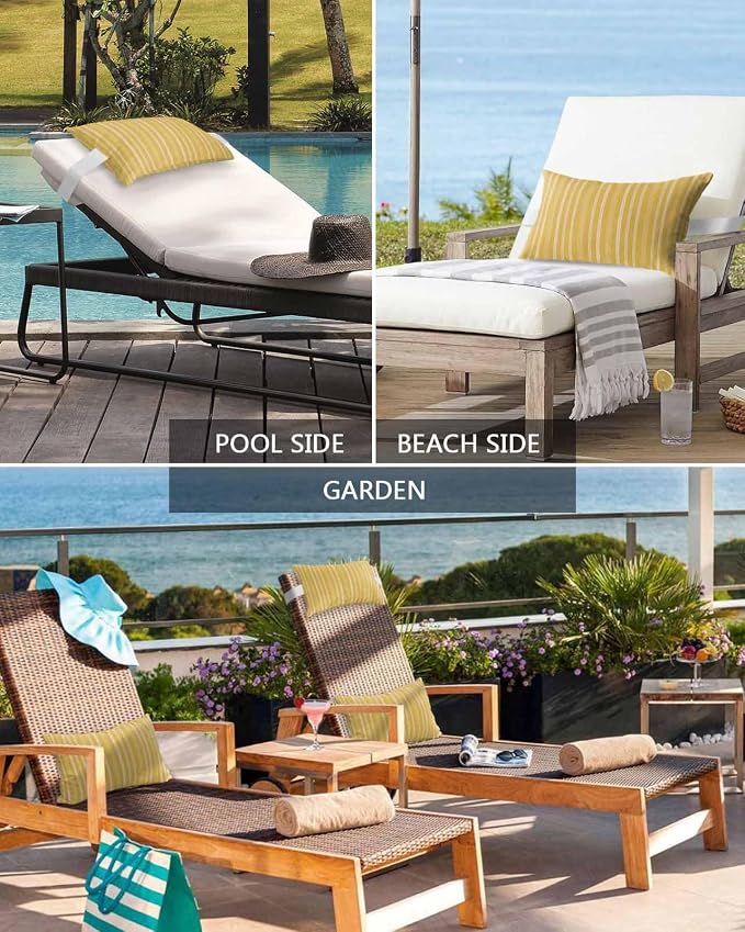 Pack of 2 Outdoor Lumbar Pillow Covers 12x20 Inch, Yellow Striped Waterproof Throw Pillow Covers Set, Farmhouse Stripes Modern Vintage Indoor&Outdoor Decorative Cushion Cases for Patio Porch Car