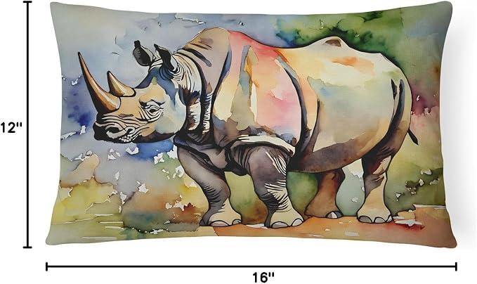 Caroline's Treasures DAC2985PW1216 Rhinoceros Throw Pillow Machine Washable, Indoor Outdoor Decorative Pillow for Couch, Bed or Patio, 12HX16W
