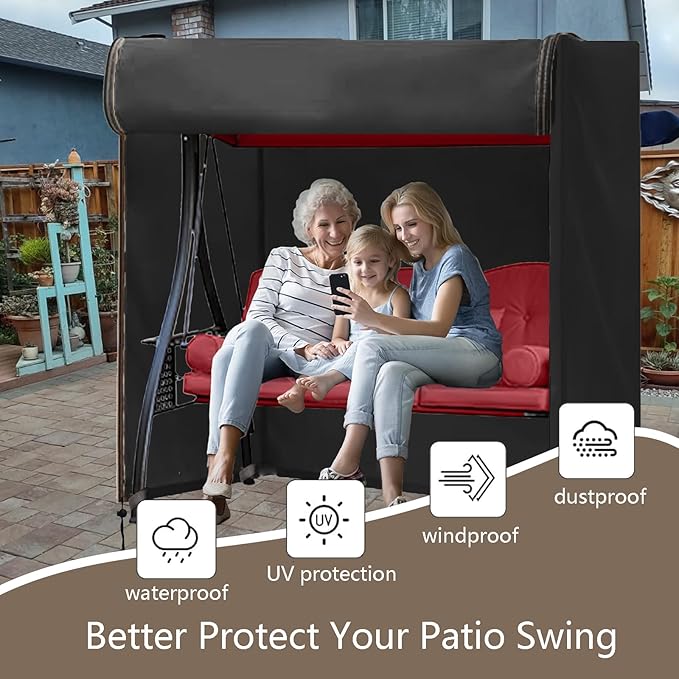 FLYMEI Outdoor Swing Cover 2 Triple Seater Hammock Cover for Porch Swing Canopy Glider Chair and Other Patio Furniture, Waterproof Windproof All Weather Protection, 65'' (L) x 50''(W) x 66''(H)