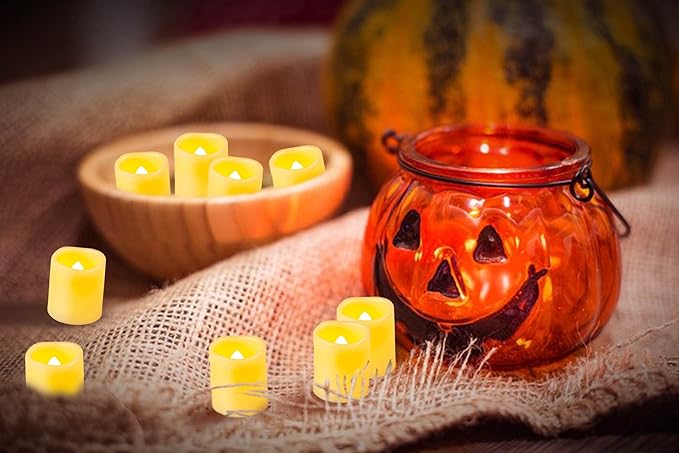 24 Battery Powered Flickering LED Tea Lights, Flameless Votive Electric Fake Candles for Wedding, Festival Celebration,Party, Halloween and Christmas Decoration(Warm White)