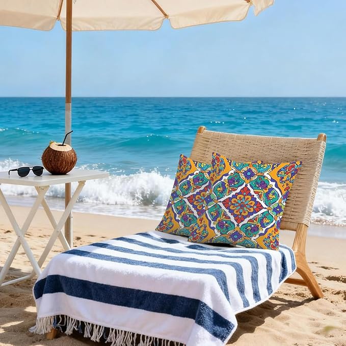 16x16 Inch Outdoor Pillow Covers Set of 2 Waterproof Throw Pillow Covers Decorative Couch Cushion Covers Mexican Floral Square Pillowcases Protectors for Patio Garden Sofa