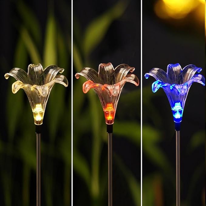 CANDLE CHOICE Solar Powered Landscape LED Light Outdoor Waterproof Color Changing Garden Stake Light for Outside Garden Yard Lawn Flowerbed Plant Pathway Christmas Decorations Figurine Lily 1 Pack