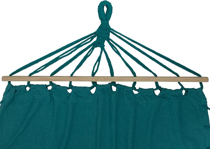 Hammock with Netted Fringe and Wooden Bars - 100" x 41" - Teal Green