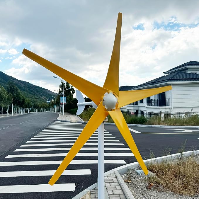 800W Wind Turbine Generator Kit - 12V/24V/48V MPPT Controller, 5 Durable Yellow Blades, Pure Copper Core, Perfect for Outdoor Renewable Energy Solutions