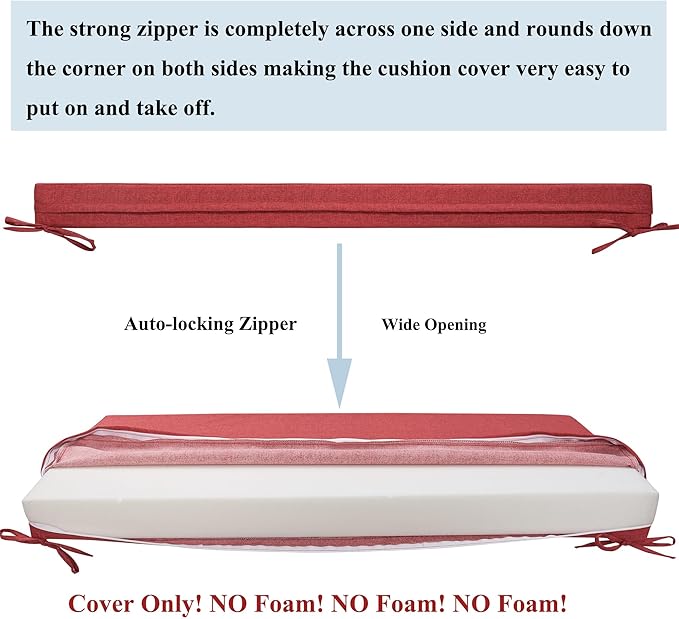 FUNHOME Outdoor Bench Cushion Covers,54" x 18" x 3", No Insert! Patio Bench Cushion Covers for Outdoor Furniture,Water Resistant Patio Loveseat Cushion Covers 1 Pack, Sangria Red(Covers ONLY)