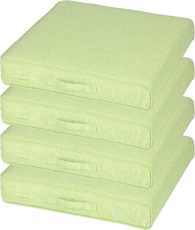 Aoodor Patio Chair Cushions Set of 4, 23 x 26 x 4 Inch Water Resistant Outdoor Seat Cushions with Handle and Ties, Square Corner Cushions for Patio Furniture Garden Lawn, Green