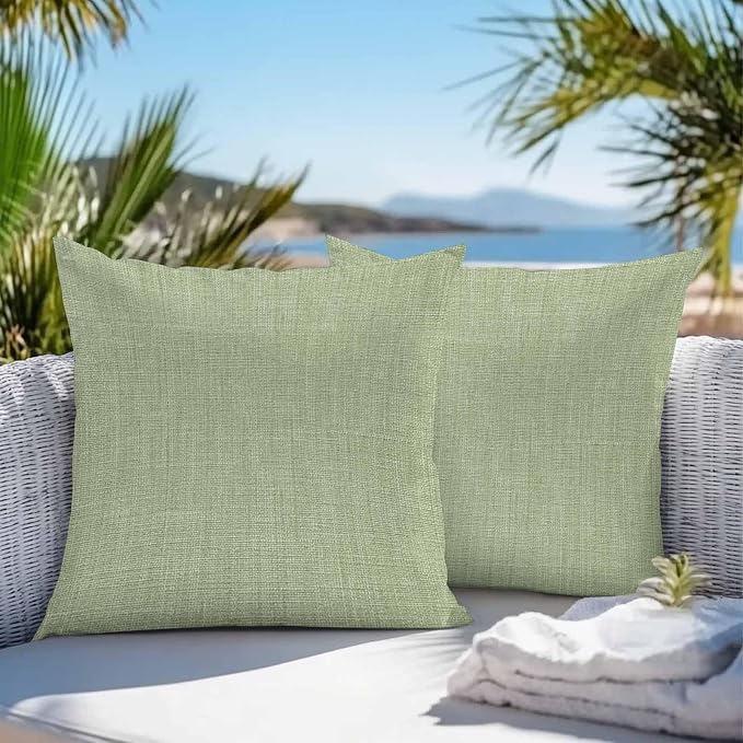 Pack of 2 Waterproof Outdoor Pillow Covers 24x24 Inch Decorative Pillow Covers Vintage Sage Green Throw Pillowcases Farmhouse Retro Beige Solid Color Outdoor Cushion Cover for Couch, Patio, Tent