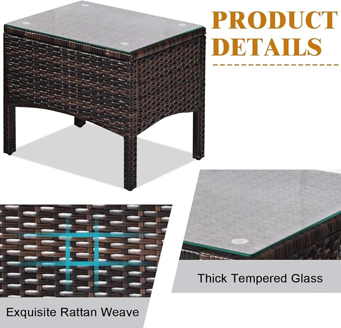 ORALNER 3-Piece Patio Conversation Set, All-Weather Wicker Sofa Chair and Coffee Table Set with Thick Cushions, Outdoor Furniture, Rattan Bistro Set for Balcony Deck Porch Poolside Garden (Brown)