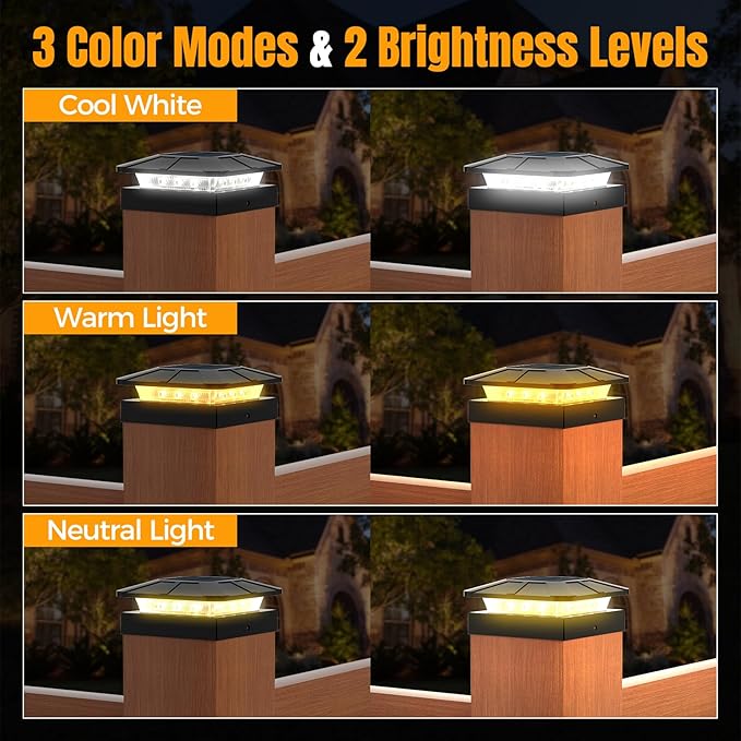 4x4 Solar Fence Post Cap Lights Outdoor Waterproof, 12 Pack | IP65, 3 Modes Auto On/Off,Deck, Garden, Patio, Deck, Backyard, Porch, Sidewalk