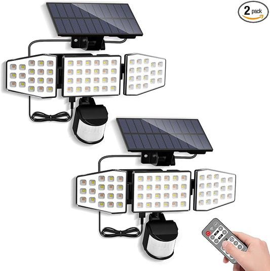 ALUSSO Solar Lights Outdoor Motion Sensor, 400LM LED Security Lights w/Remote, Dusk to Dawn/Auto/On Time Modes, CCT Adjustable 3000K-6500K, Dimmable IP54 Flood Wall Light for Garden Yard(2 Pack)