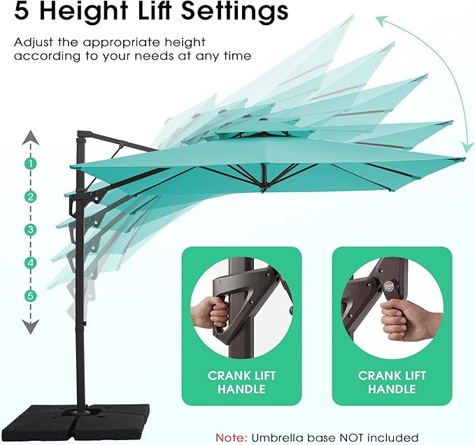 JEAREY 10ft 2-Tier Cantilever Patio Umbrella, Large Square Outdoor Offset Umbrella with Double Top Vent and 360-degree Rotation for Garden, Deck, Pool, Patio, Peacock Blue