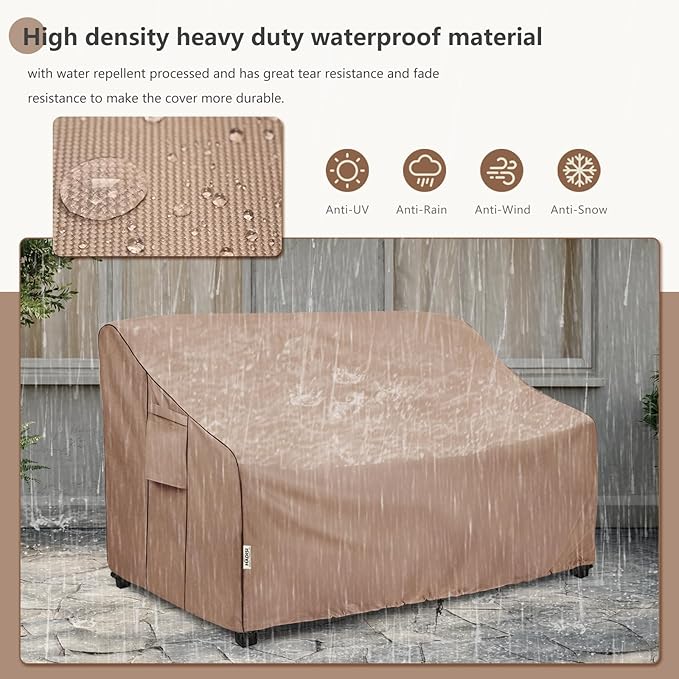 2-Seater Heavy Duty Patio Bench Loveseat Cover,100% Waterproof Outdoor Sofa Cover 58" W x 32.5" D x 31" H inch,Patio Furniture Couch Covers(Brown)