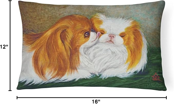 Caroline's Treasures MH1045PW1216 Japanese Chin Best Friends Canvas Fabric Decorative Pillow Machine Washable, Indoor Outdoor Decorative Pillow for Couch, Bed or Patio, 12HX16W