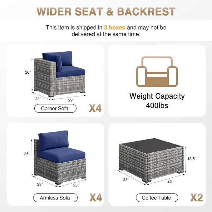Aoxun Patio Furniture Sets, 10-Piece Outdoor Patio Furniture with Thick Cushions, Wicker Outdoor Conversation Set Sectional Sofa for Backyard, Poolside, Garden