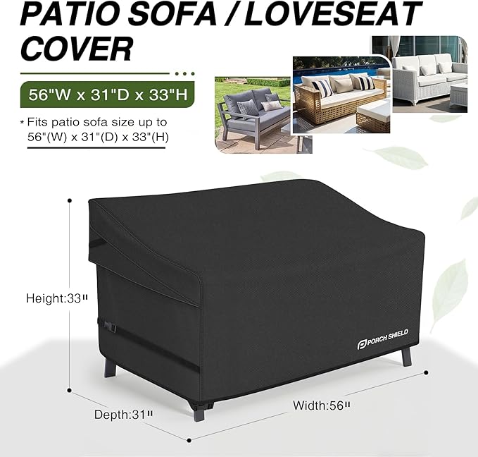 Porch Shield Waterproof Outdoor Bench Sofa Cover – Patio 2 Seater Loveseat Cover 56W x 31D x 33H inch, Black