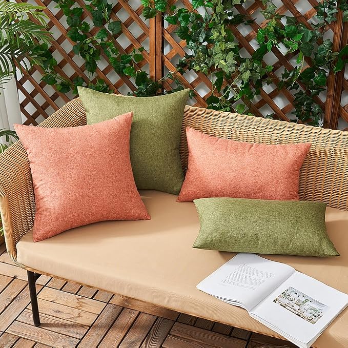 Outdoor Waterproof Throw Pillow Covers Coral Red 20x20 Set of 2 | Decorative Farmhouse Linen Pillowcases Solid Cushion Cases for Patio Tent Balcony Couch Sofa Living Room