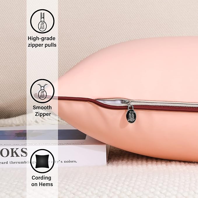 Set of 2 Outdoor Waterproof Pillow Covers Fade and UV Resistant Silicone Leather Square Cushion Cases Durability Pillowcases for Garden Patio Porch Couch, Pink, 24x24 Inch