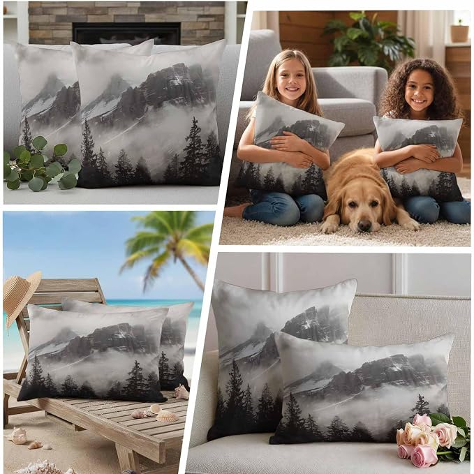 National Parks Waterproof Outdoor Pillow Covers Set of 2 Home Decor, Canadian Smokey Mountain Cliff Idyllic Pillowcase Patio Pillow Covers for Couch Bench Furniture Garden 24x24in