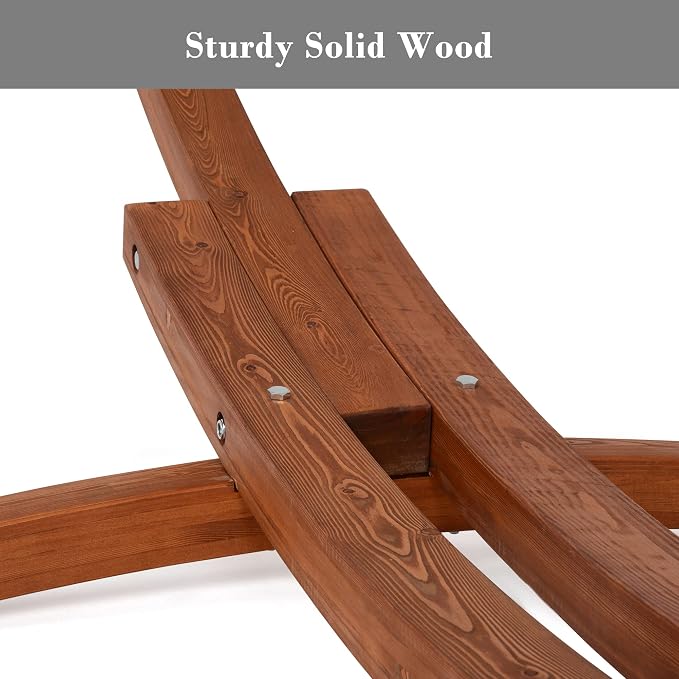 SUNCREAT Quick Dry Hammocks Standing Backyard Hammock with Stand, 2 Person Heavy Duty Hammock with 13.5 ft Wooden Stand, Brown