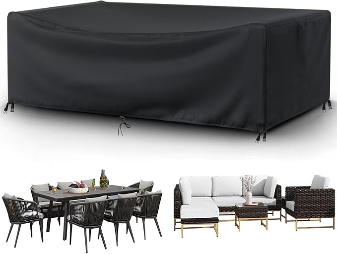 Outdoor Patio Furniture Covers Waterproof 80" L x 72" W x 28" H Rectangular Outdoor Table and Chair Set Cover Wind Dust Proof Anti-UV Durable Patio Sectional Couch Covers 200x180x71cm