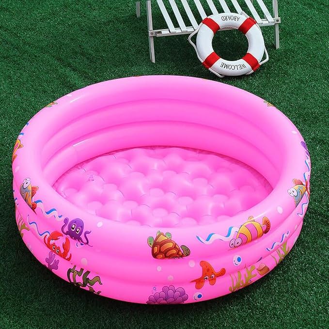 Inflatable Baby Kiddie Pools, 3 Rings Round Swimming Pool, Toddler Fun Water Swim Beach Floaties Toys, Kids Fishing Pond Ball Pit Pool, Small Infant Pool (Pink, 47 inch)