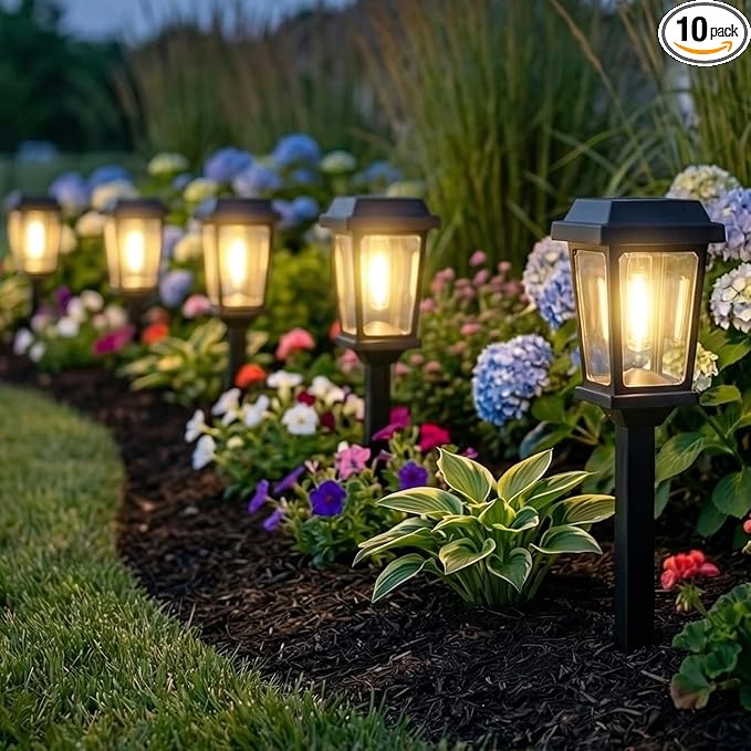 Solar Pathway Lights Outdoor 10 Pack, LED Solar Garden Lights Auto On/Off Waterproof, Warm White Landscape Lighting for Path Yard Walkway Driveway Decor